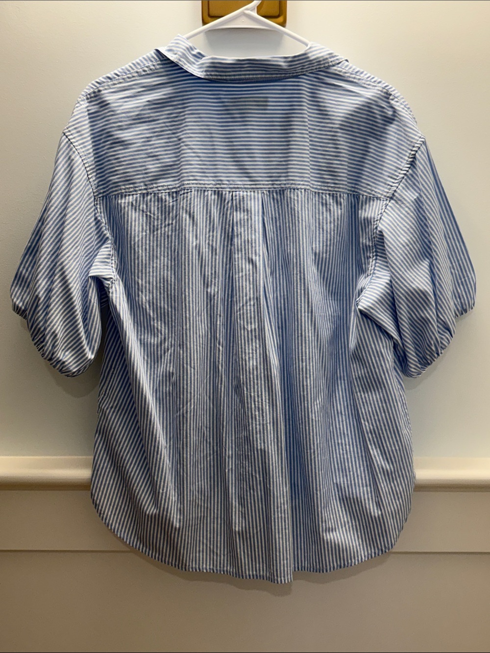 J. Crew Light Blue and White Vertical-Stripe Button Down Shirt Size 14 - Picture 3 of 3
